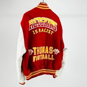 Custom Holloway Wool Red Yellow Varsity Protest Statement Jacket Leather Sleeves